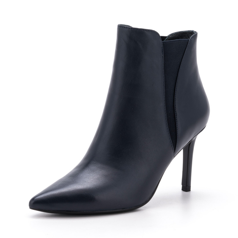 D：Fuse/迪芙斯冬款羊皮高跟短靴弹力布女靴子DF74116194 52深蓝色 35