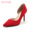 D：Fuse/迪芙斯羊反绒尖头性感高跟单鞋DF81114139 红色 39