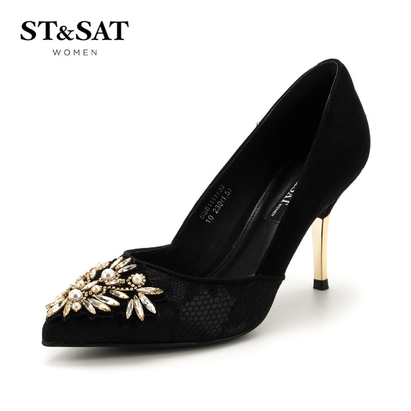 St&Sat/星期六商场同款尖头高跟女单鞋SS81111132 黑色 37