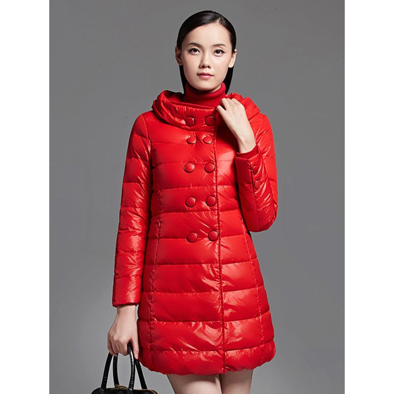 千仞岗新款加厚羽绒服女中长款韩版时尚修身显瘦连帽外套Q-1722 红色 160