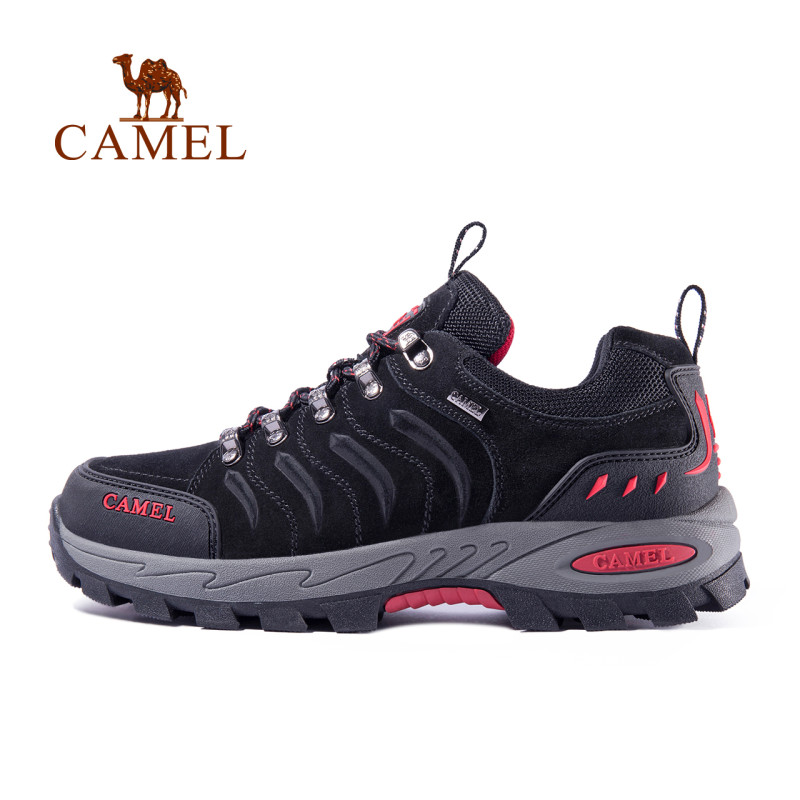 CAMEL骆驼户外登山徒步鞋 情侣款男女防滑减震耐磨低帮徒步鞋 42码 A832303155，黑/酒红，男款