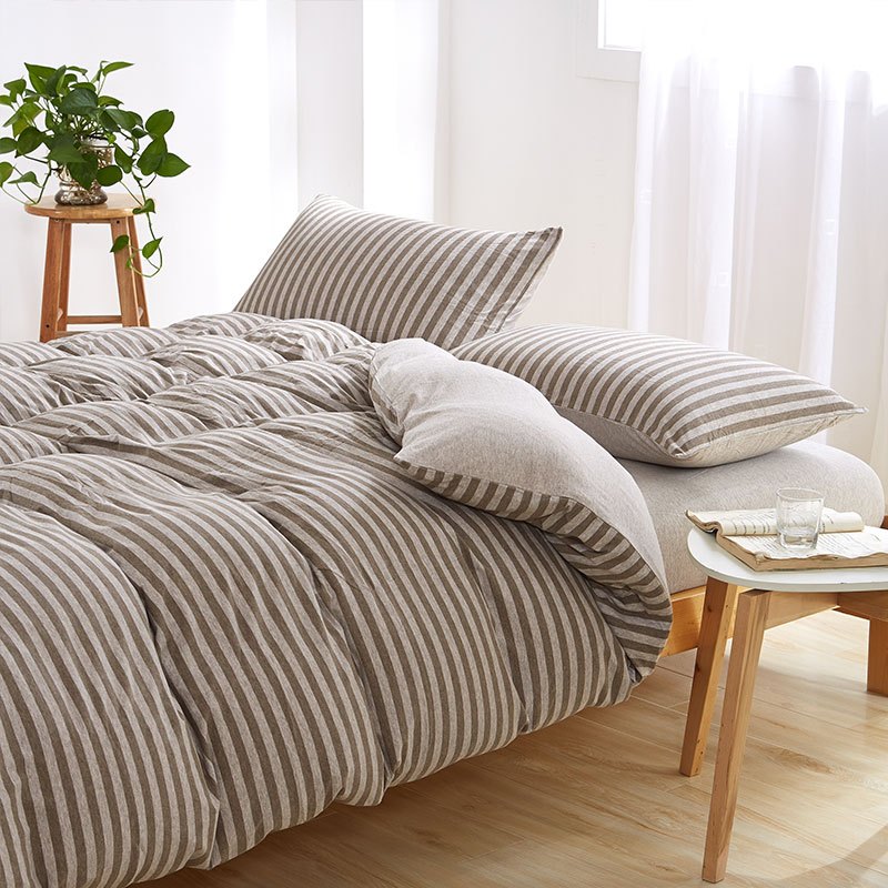 洁帛 全棉针织被套 单人被套150x200cm 双人被套200x230cm 床上用品 2.0*2.3m 咖条纹被套