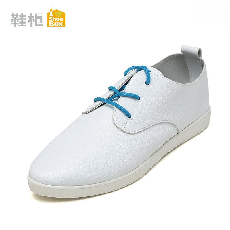 SHOEBOX鞋柜韩版平底绑带休闲板鞋女尖头低跟单鞋_1 白色101 40