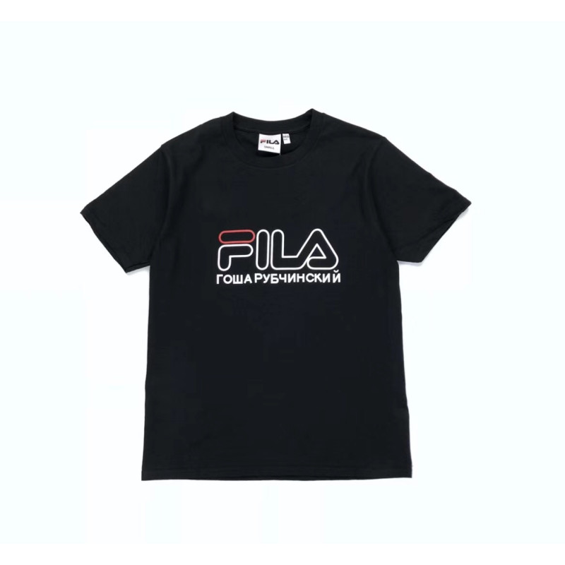 FILA 斐乐短T男女2018夏季亲肤透气运动休闲简约LOGO短袖衫情侣款 XXL 黑色