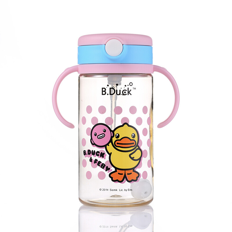 B.DUCK小黄鸭儿童水杯PPSU宝宝吸管水杯水壶重力球冷水杯300ml 300ml粉柄