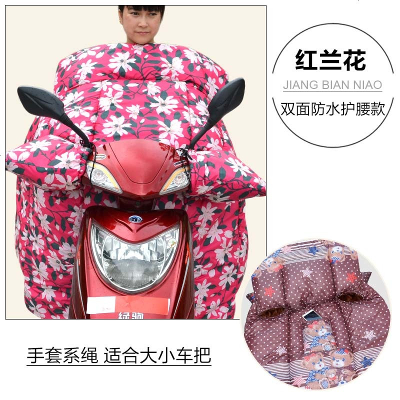 电驴么托车挡风衣麾托车挡风加厚儿童成人电动车后座挡风被踏板摩 双面防水护腰款-红兰花