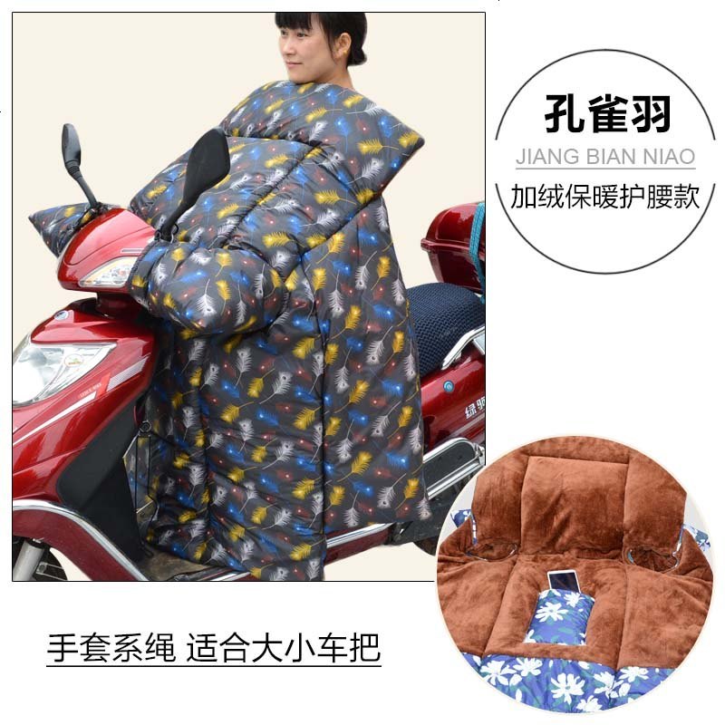 电动车挡风被挡风披挡风衣秋冬雅迪三轮车奔迪大号小公主台铃 加绒护腰款-孔雀羽