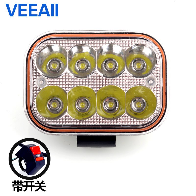 挖掘机汽车led大灯越野车LED射外置大灯12V24V货车铲车工作灯照明 方形八珠+开关