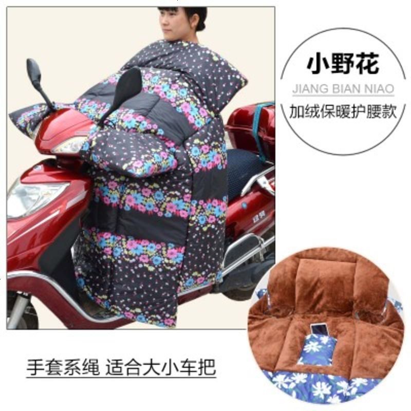 骑车电动车防风衣女防寒服男挡风衣被护膝口罩保暖加棉冬季防雨水 加绒护腰款小野花