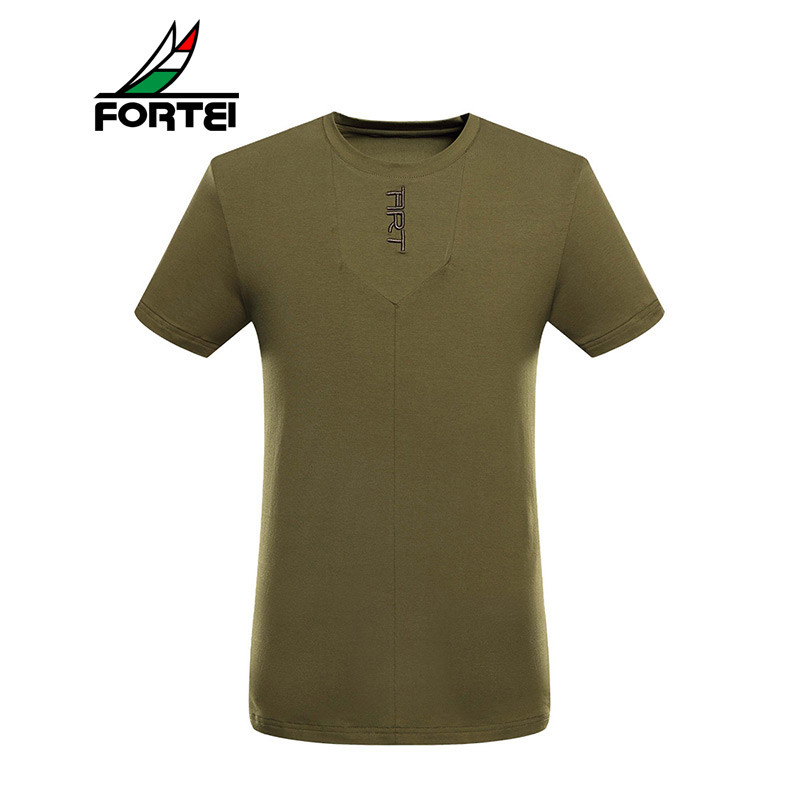 FORTEI富铤 短袖男士夏季圆领个性棉质半袖衫 54(185/XXL) 军绿色