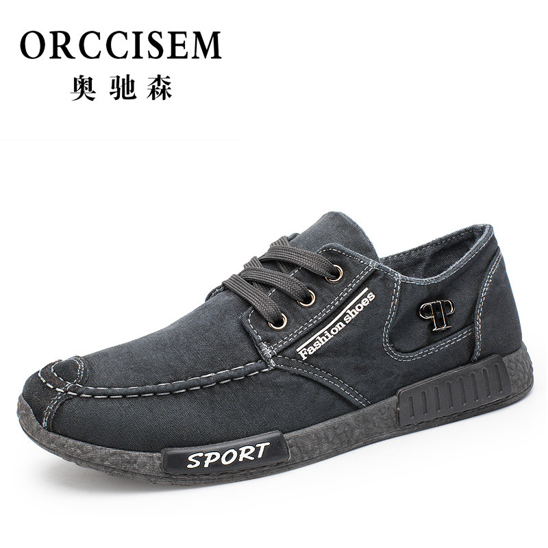 ORCCISEM奥驰森 帆布鞋男春季新款男鞋经典老北京布鞋男士休闲鞋驾车鞋轻便复古板鞋运动休闲鞋男 灰色-系带 44码