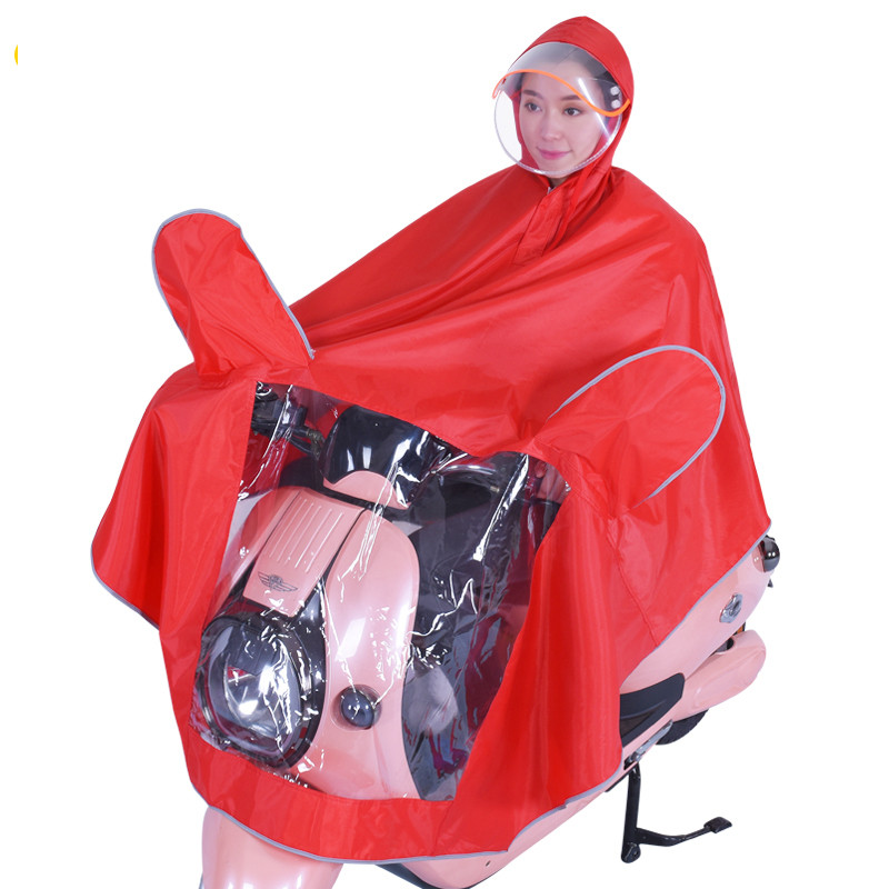 电动车雨衣雨披摩托车雨衣成人男女透明大面罩加厚单人雨披XXXXL_1 红色