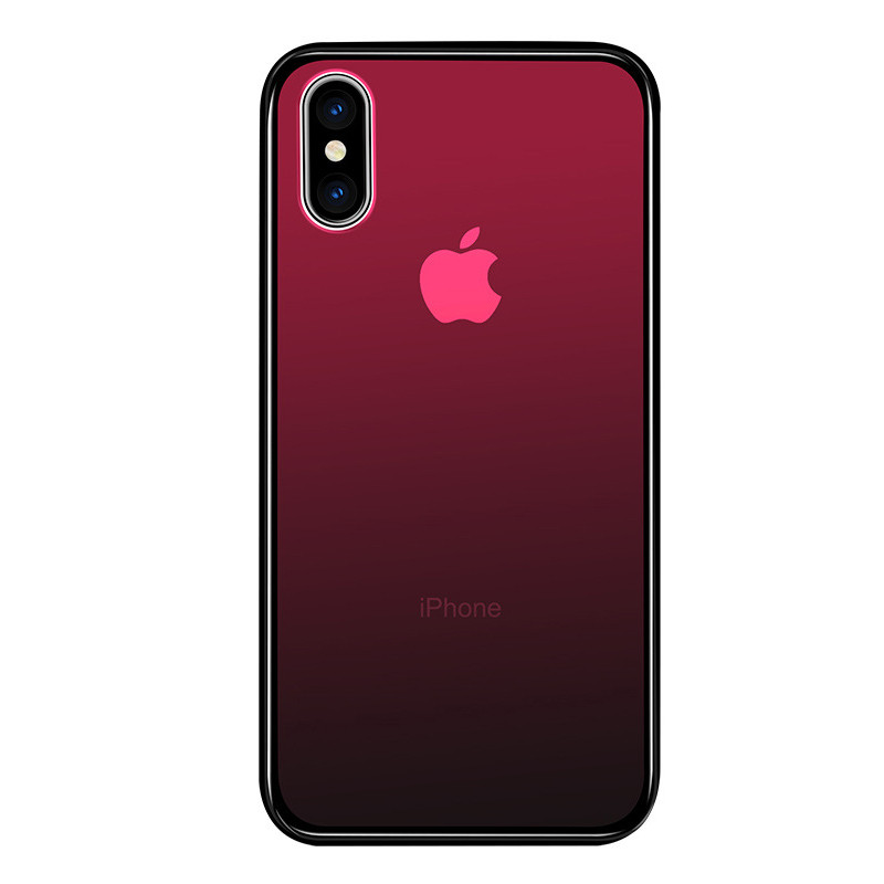 酷猫(my cool cat) 苹果x手机壳 半透渐变钢化玻璃软边硅胶 苹果7 iPhone 8Plus手机保护套全包边 7/8Plus赤焰红