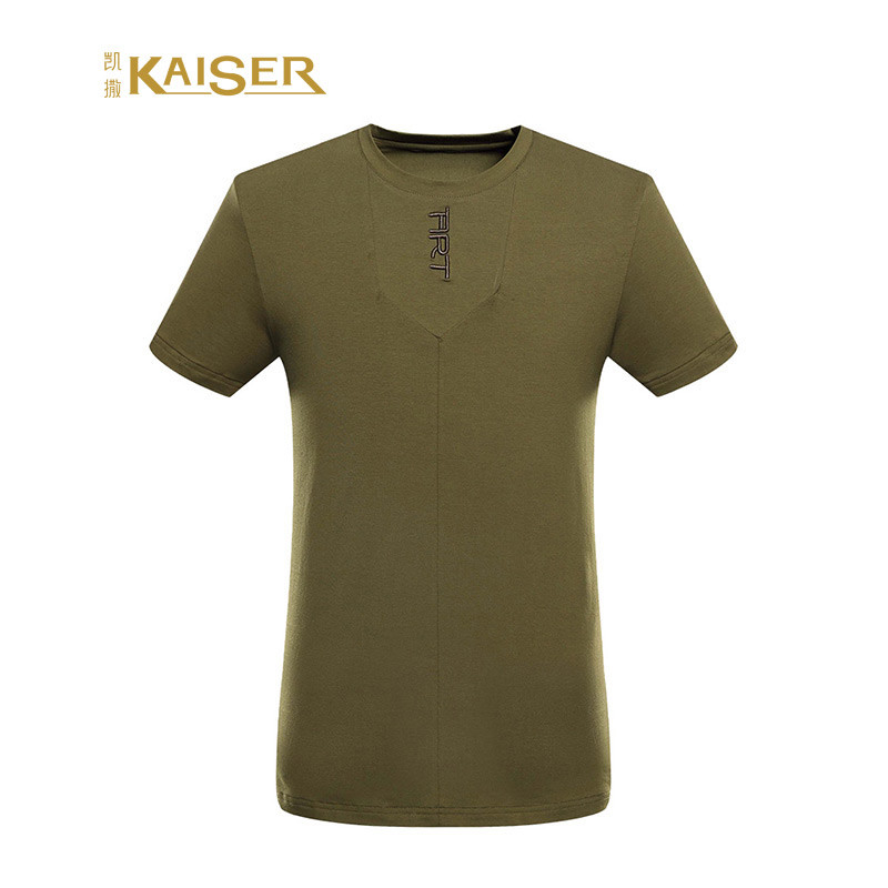 凯撒(KAISER) 短袖男士夏季简约圆领个性棉质半袖衫 50(175/L) 军绿色