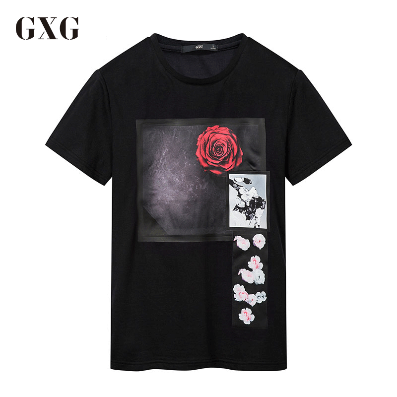 GXGT恤男装夏季男士青年气质时尚休闲都市藏青色圆领短袖T恤男_1 175/L 藏青色