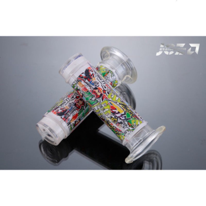 985_摩托车助力车改装配件手把套牛角套助力车手把胶软胶把套握把胶套_510 涂鸦手把一对