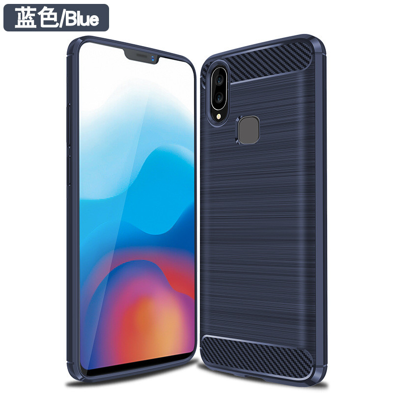 钦隆致 vivox21手机壳x21屏幕指纹版碳纤维拉丝纹硅胶软壳 防摔软套手机保护壳 vivox21屏幕指纹版-蓝色