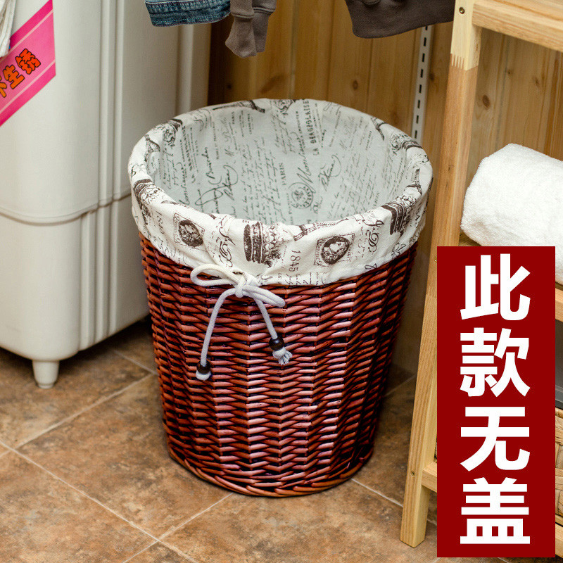 脏衣篮藤编有盖洗衣篮子柳编篓大号浴室衣物篮脏衣服收纳筐_7 二号无盖咖啡色筐铁塔布