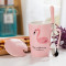 艺锦蓝 韩版卡通可爱粉色少女心陶瓷马克杯带盖勺学生水杯家用早餐咖啡杯 一只鸟