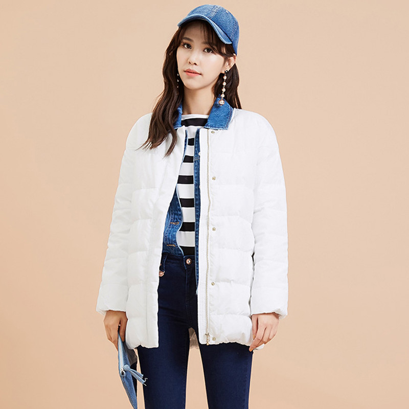 【反季特价】美特斯邦威羽绒服女冬装中长款bf休闲面包服修身外套韩版学生潮 603022白色【4】 S:155/80A