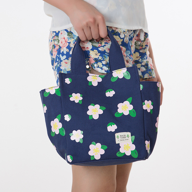带饭手提袋子帆布妈咪包小拎包布艺午餐便当包大号装饭盒袋手提包_4 上青大花朵
