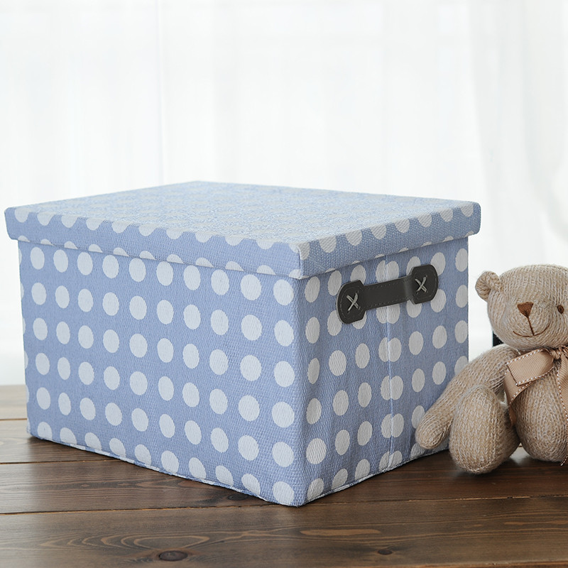 收纳盒布艺儿童玩具娃娃整理盒家用卧室加厚衣物杂物储物箱_1 波点款（36x26x22）