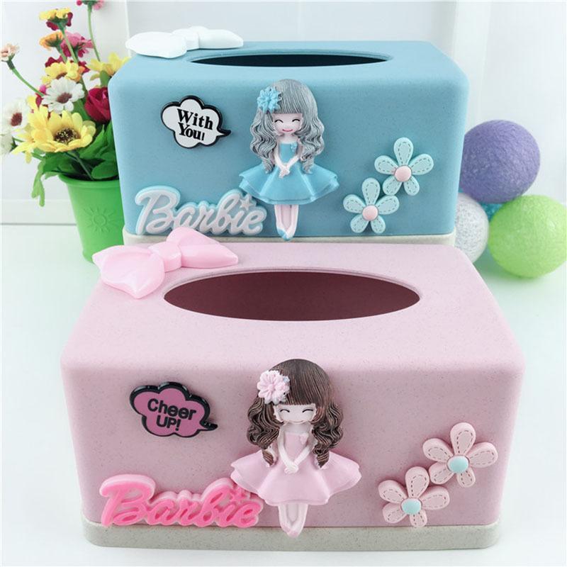 家用纸巾盒卡通纸抽盒桌面方形纸巾盒-(蓝公主)小麦抽_1