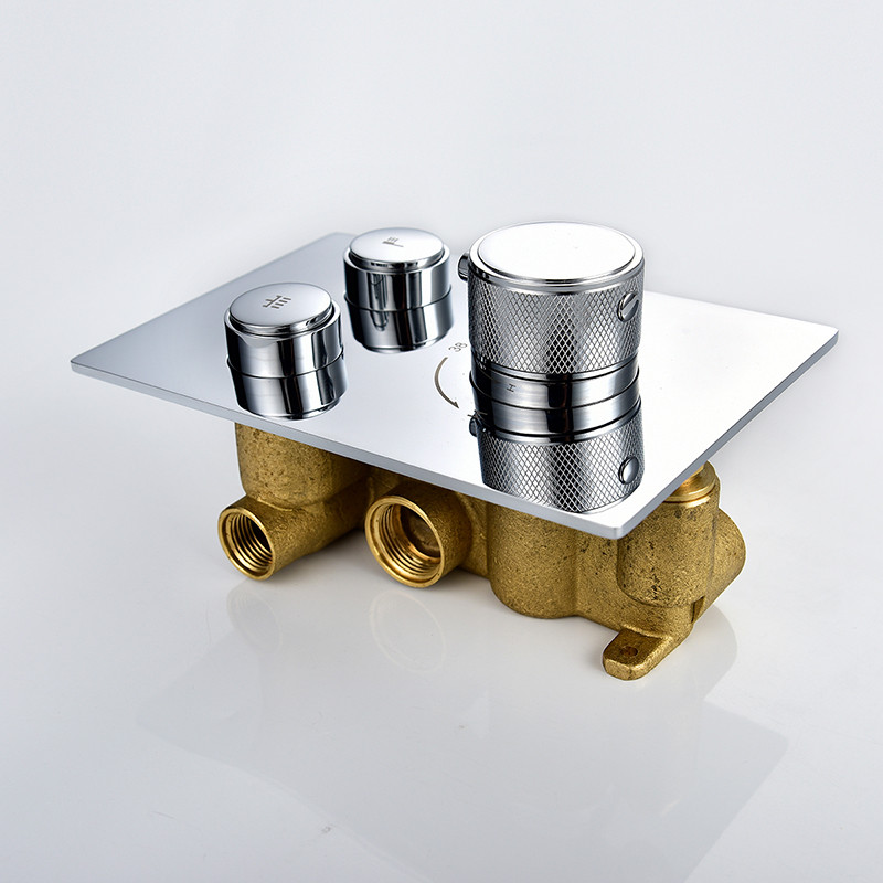 铜镀铬两进两出入墙式冷热恒温阀嵌入式温控阀暗装淋浴花洒混水阀 bfa