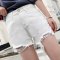 简妮薇破洞牛仔裤短裤女夏季2018新款韩版百搭修身显瘦学生阔腿热裤 白色8063 XL