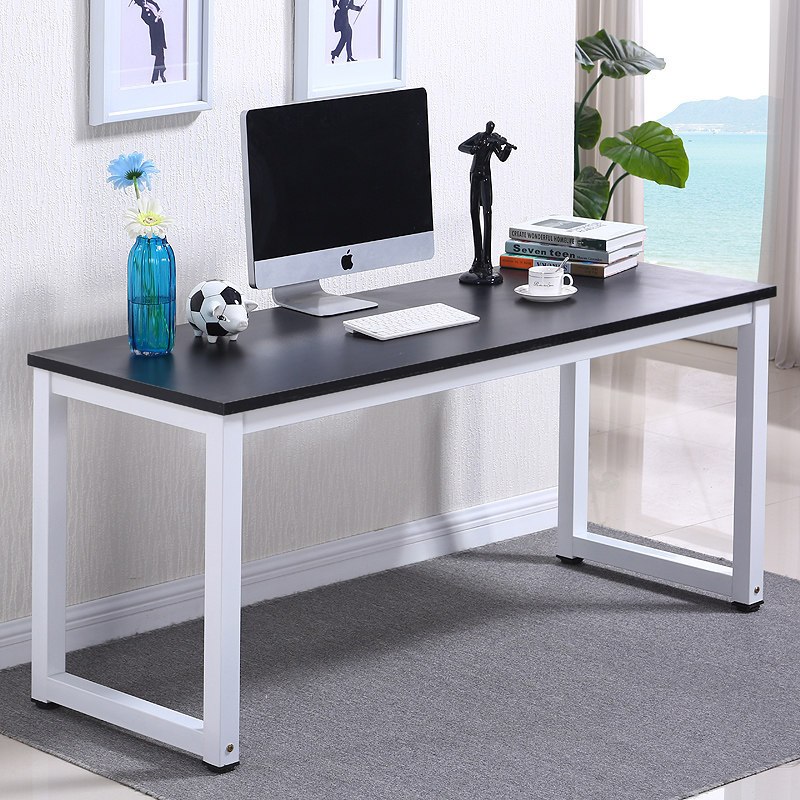 质凡电脑桌台式家用书桌办公桌家用 黑色白架