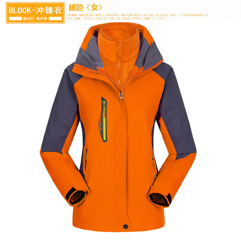WNM冲锋衣新款防水透气登山户外冲锋衣男女加厚两件套三合一滑雪服 S 女款-橘色