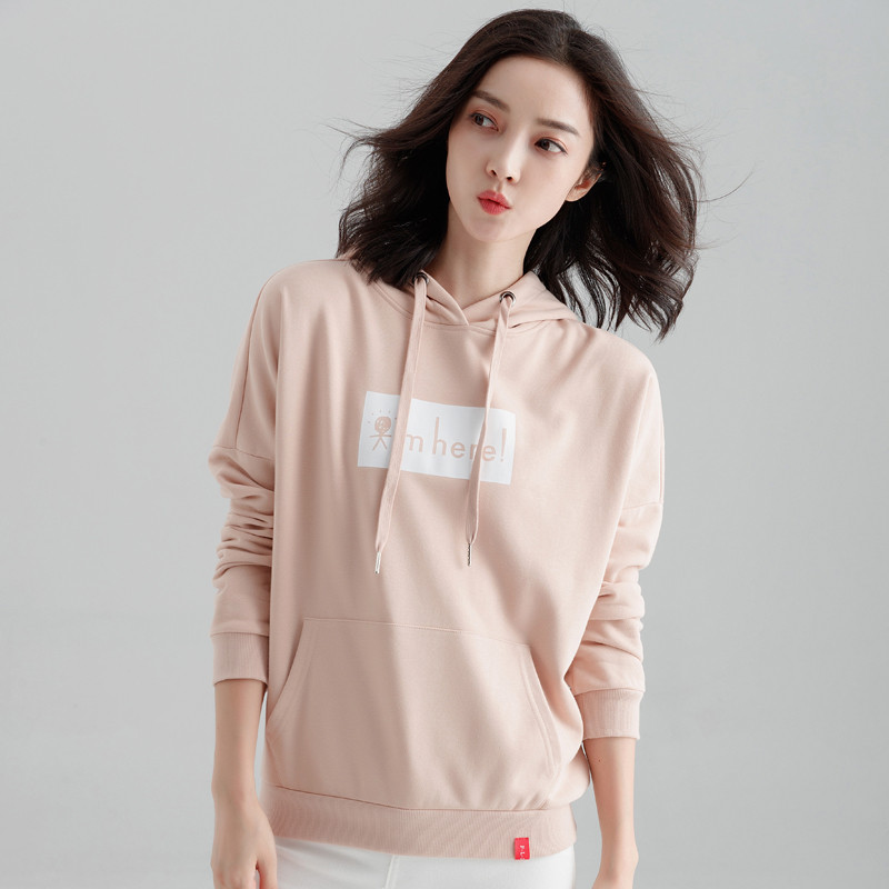 连帽宽松ins卫衣女韩版薄款学生套头藕粉色上衣帽衫潮 M 杏色