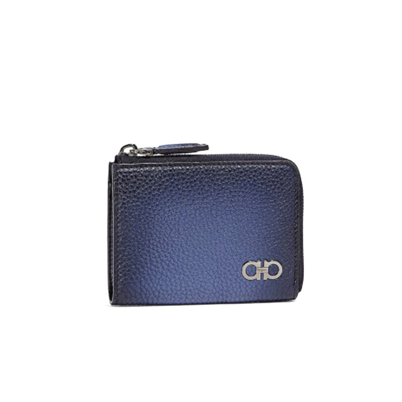 Ferragamo 菲拉格慕 新款荔枝纹拉链短款卡包钱包 女 66A079 0685870 蓝色