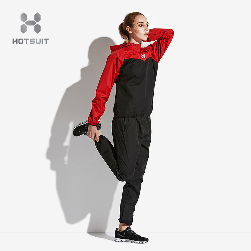 美国HOTSUIT后秀明星同款发汗系列女款运动服套装暴汗服健身跑步发汗服 L 红色