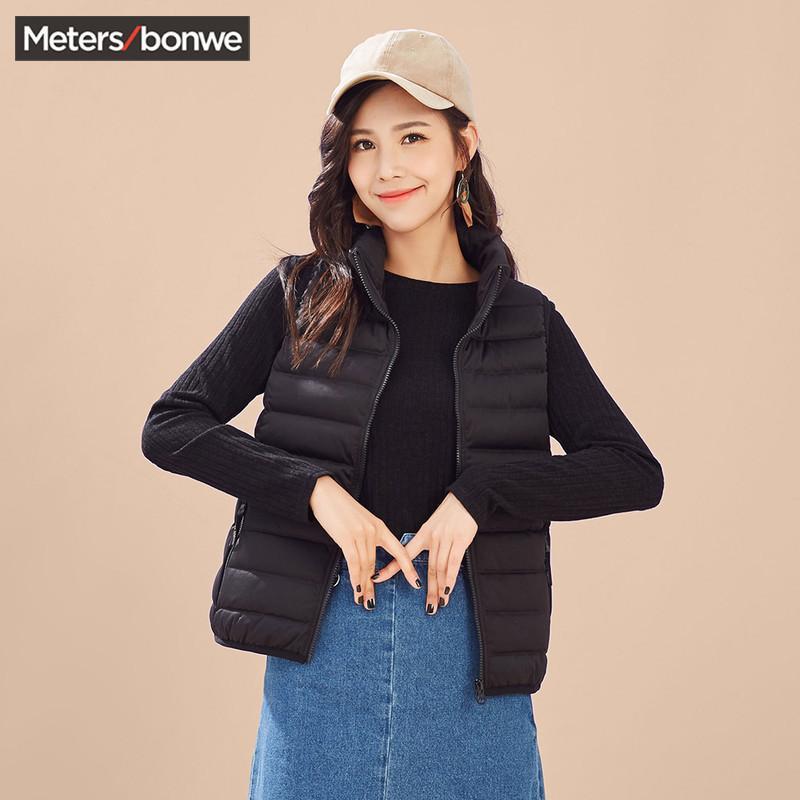 【反季特价】美特斯邦威羽绒服女冬轻薄短款大码马甲背心纯色韩版修身坎肩 L:165/88A 238975黑色【11】