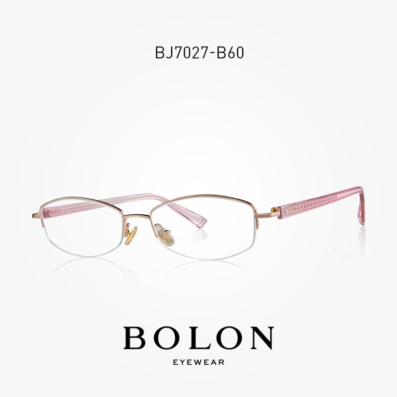 BOLON暴龙2018新款光学镜架女方形金属半框近视镜眼镜架BJ7027 B60玫瑰金/透粉色