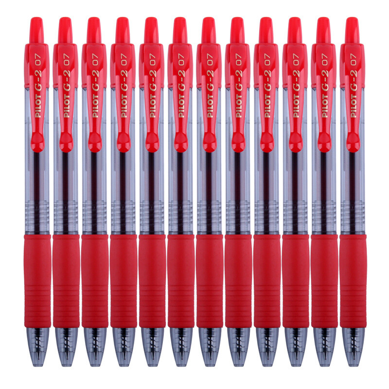 百乐（PILOT）BL-G2-5按动中性笔0.5mm 按制啫喱笔 大容量水笔 蓝色/红色 日本品牌 红色12支