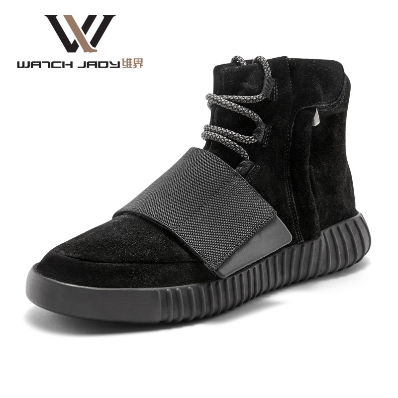 维界男士马丁靴韩版英伦风潮流高帮男鞋休闲鞋真皮短靴子皮靴春季 反绒纯黑 40