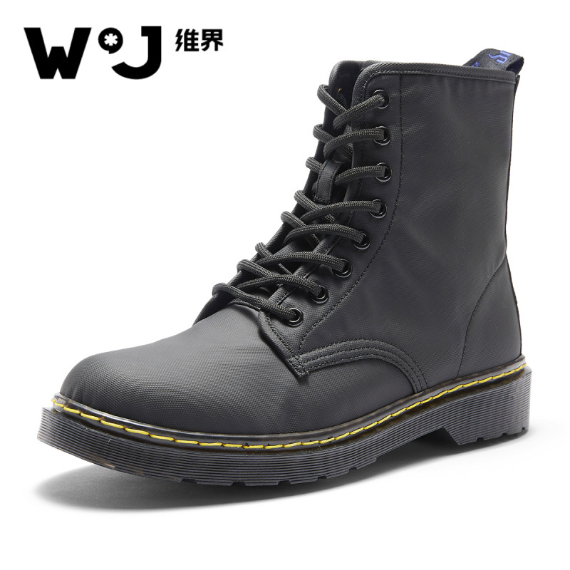 维界秋季新品英伦时尚马丁休闲靴男士韩版潮厚底增高工装帆布鞋男 黑色 43