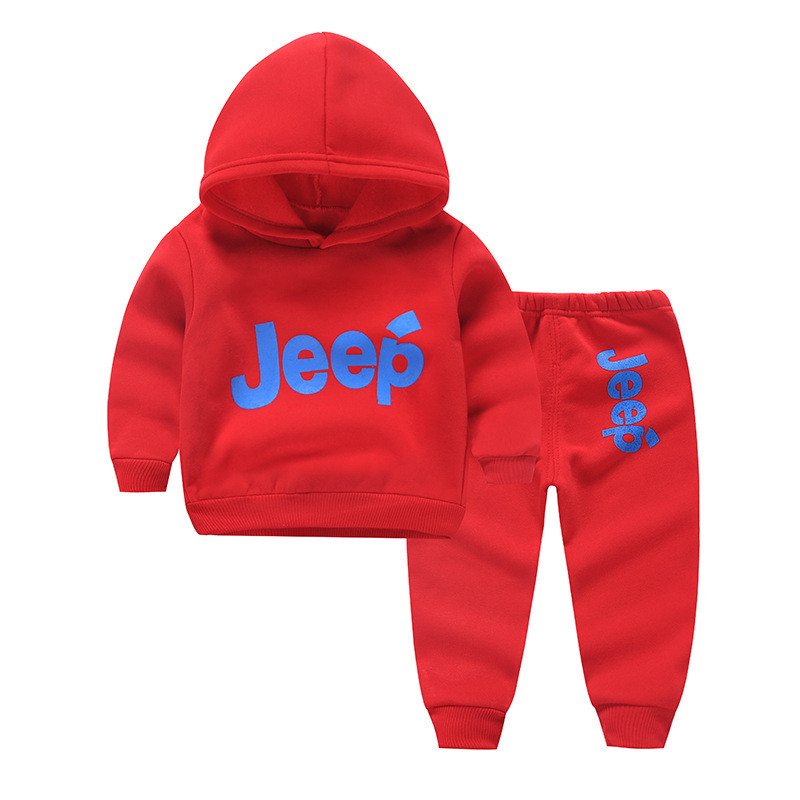 2018一件代儿童秋冬季保暖卫衣套装中小童1-6岁加绒冬装 60码建议身高80-90 加绒红色jeep