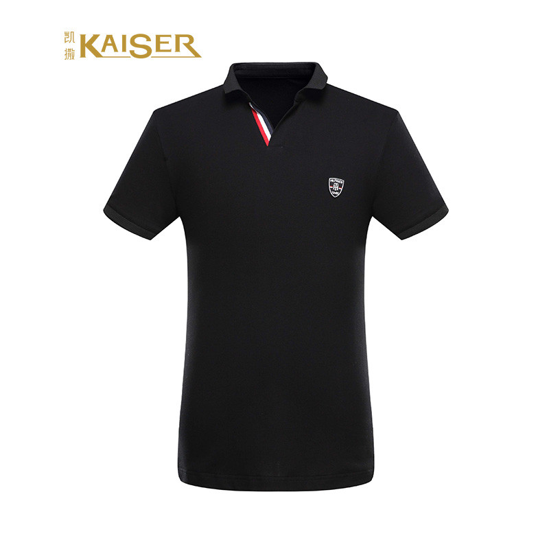 凯撒(KAISER) 短袖POLO衫男士小翻领T恤棉质弹力休闲翻领夏季半袖 黑色 50(175/L)