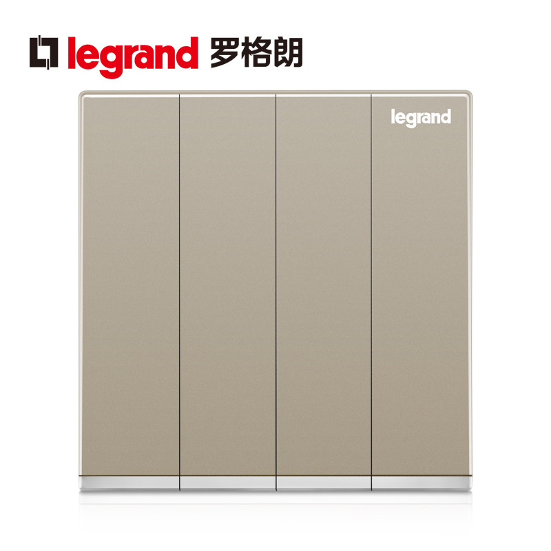 罗格朗(Legrand)开关插座面板逸景金色5五孔二三插多孔86型墙壁家用暗装电源插座 四开单控带LED 逸景米兰金