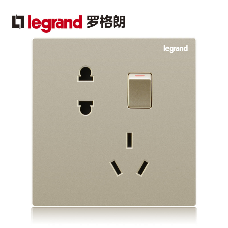 罗格朗(Legrand)开关插座面板逸景金色5五孔二三插多孔86型墙壁家用暗装电源插座 一开五孔插座 逸景米兰金