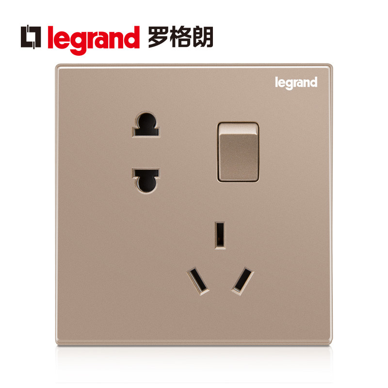 罗格朗(Legrand)开关插座面板逸景玫瑰金5五孔USB多孔二三插带一开双控16A空调暗装墙壁电源家用86型 一开双控五孔 逸景玫瑰金