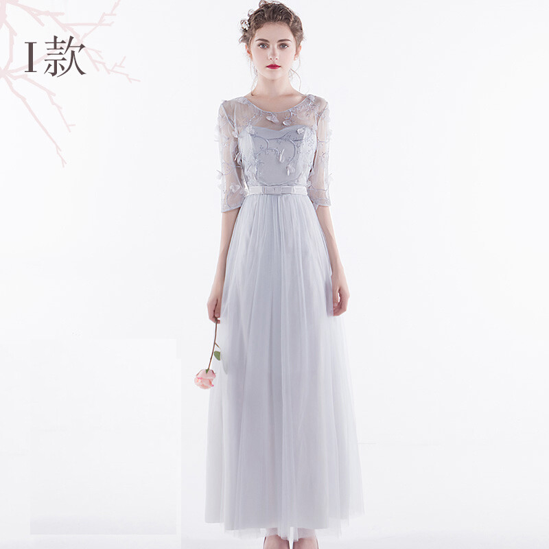 加肥加大码伴娘礼服裙胖mm200斤女胖妹妹公主晚灰色长款H款XXXXL/26两尺六腰围_7 XXL/23两尺三腰围 灰色长款I款