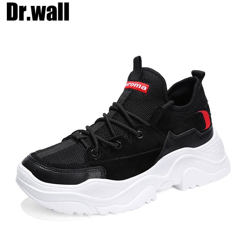 英国品牌Dr.wall男鞋2018新品秋季透气运动鞋男跑步鞋韩版潮流板鞋百搭男士休闲鞋子男INS超火的老爹鞋 黑色 42码