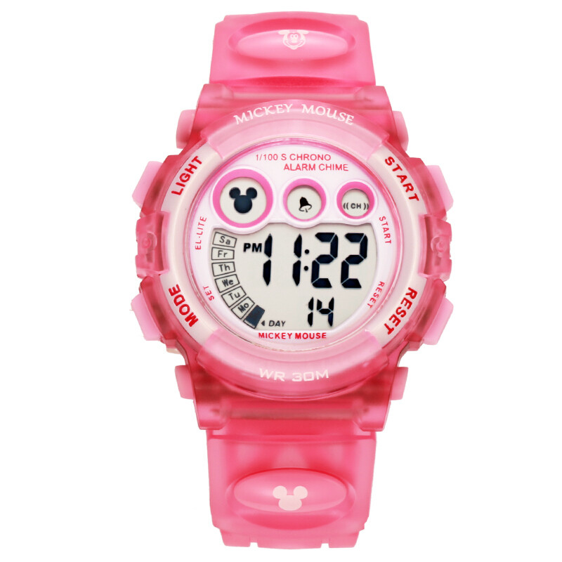 迪士尼（DISNEY)手表 多功能防水夜光电子儿童小学生男孩女孩运动手表 15030P浅粉色