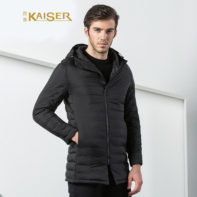 凯撒KAISER羽绒服连帽休闲男式潮流冬装外套新款 185/XXL 黑色