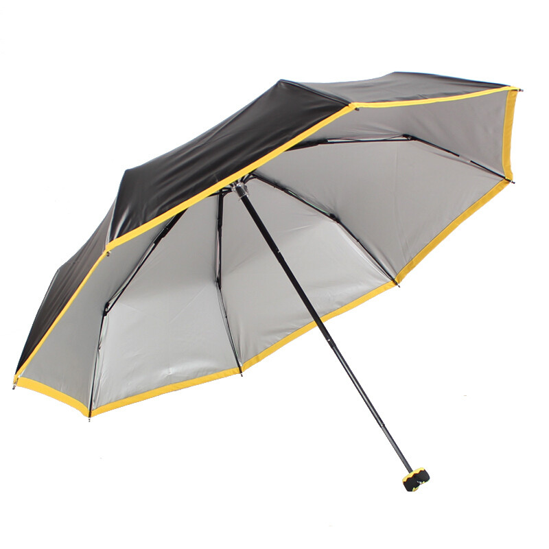 天堂伞 UPF50+双层防晒不沾水三折加固小黑伞晴雨伞太阳伞 L30048ELCJ （银内）黄金边