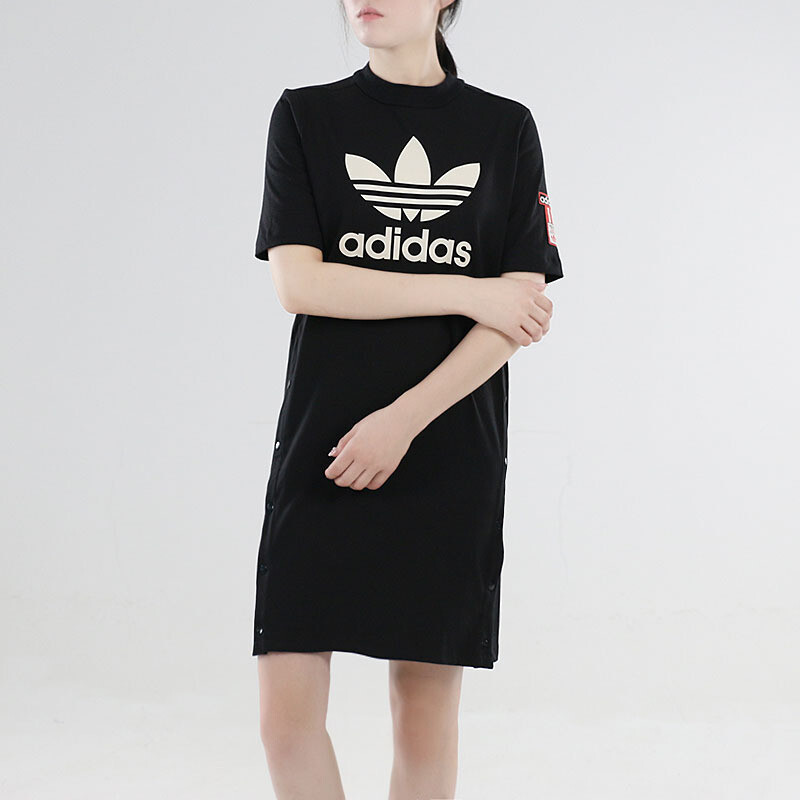 Adidas阿迪达斯三叶草女装 2018夏季新款运动休闲舒适透气短袖圆领中长裙CZ8333 L DH4663